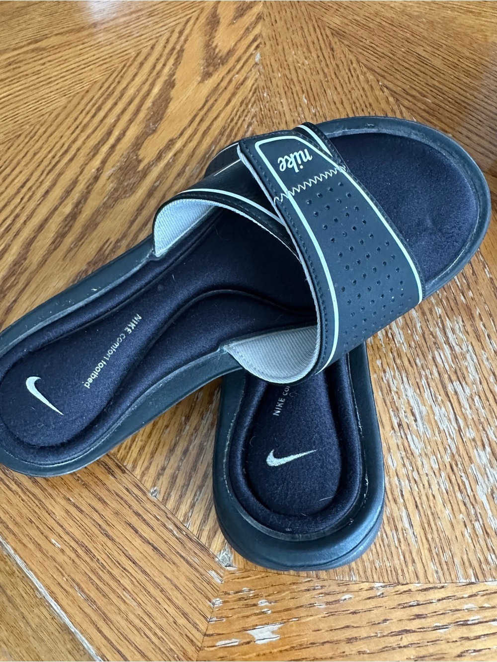 Nike Black Slide Sandals with white Trim